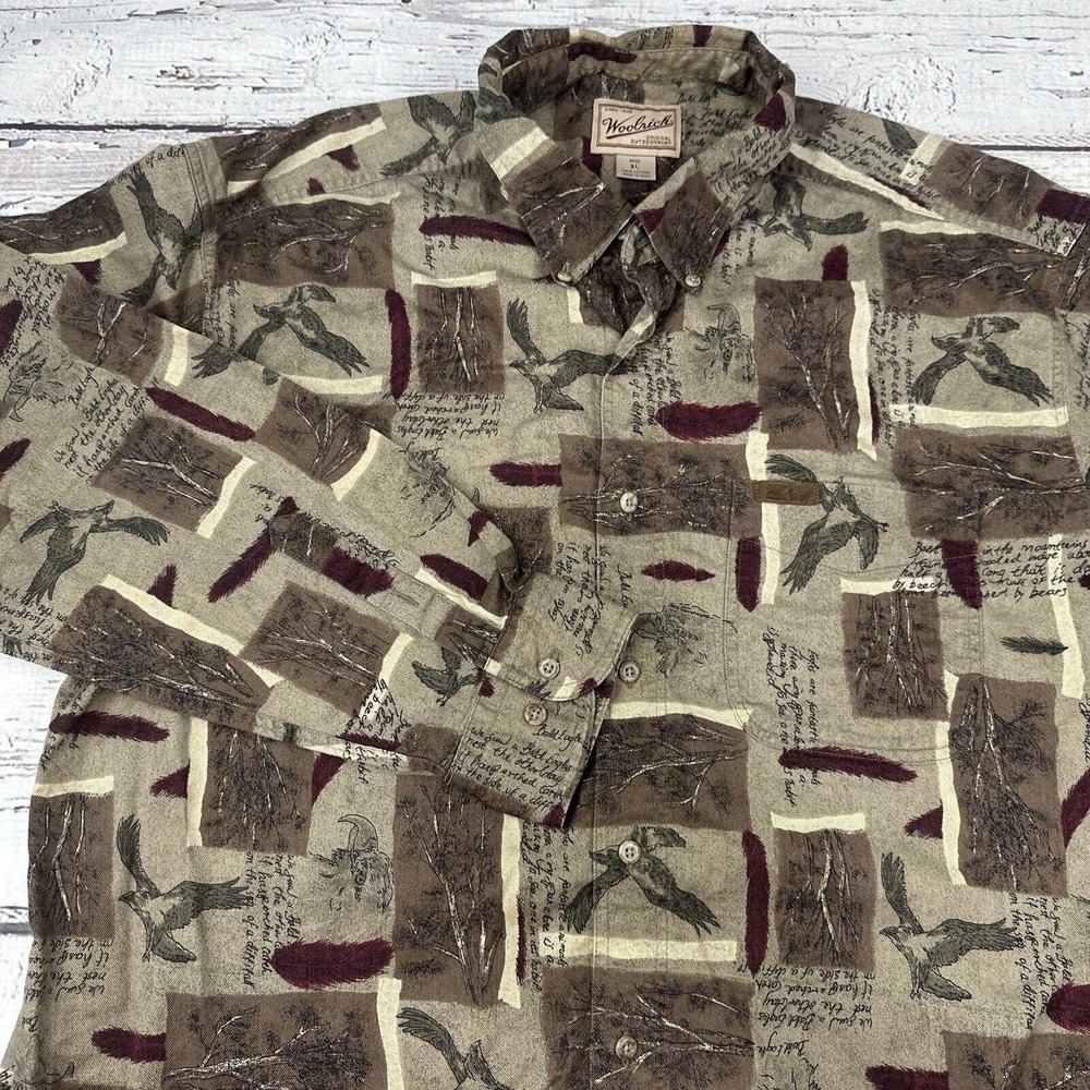 Woolrich Outdoor Wear Men’s XL Eagle All Over Print Long Sleeve Button Shirt